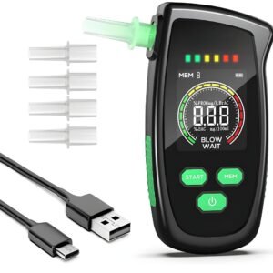 SIMMANS S-15 Breath Alcohol Meter, Professional Alcohol Tester, Alcohol Detector with Semiconductor Sensor, Police Accurate with LCD Screen and Acoustic Alarm