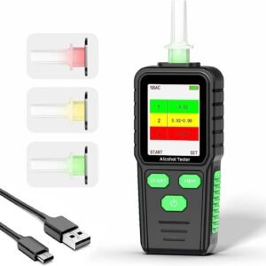 SIMMANS S-34 Portable Breathing Alcohol Tester, Alcohol Detector, Alcohol Detector, Promillemeter Measuring Device with Voice Guidance and USB Charging, 5 Mouthpieces